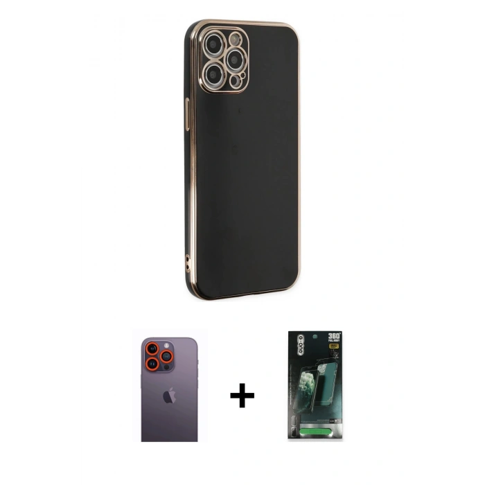 MARSİLYAN™- iPhone 12 Pro Max Kılıf Yankı Serisi - Şeffaf 360 Full Body Arka Koruyucu + Neon Fosforlu Kamera Lens - TU