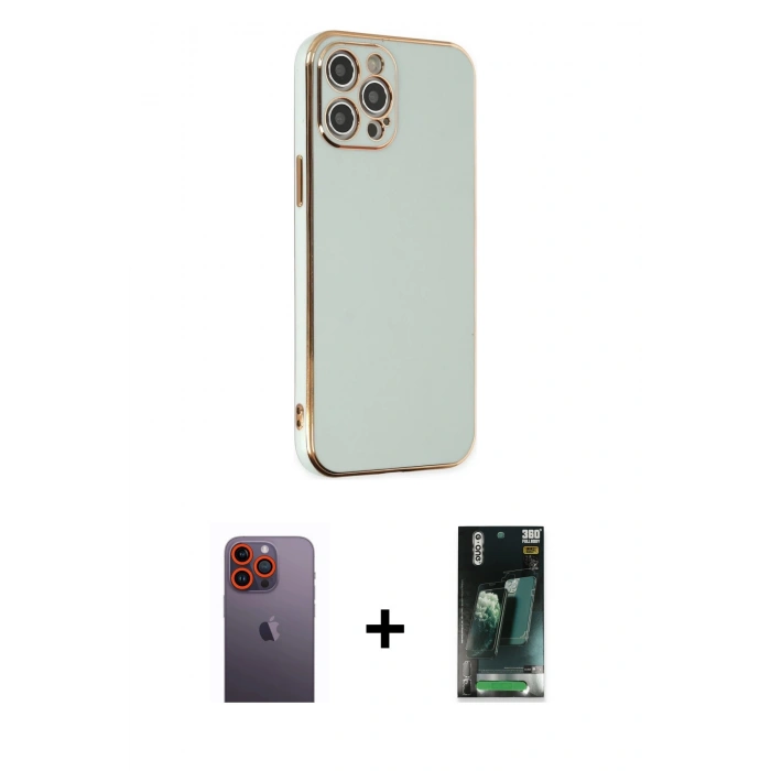 MARSİLYAN™- iPhone 12 Pro Max Kılıf Yankı Serisi - Şeffaf 360 Full Body Arka Koruyucu + Neon Fosforlu Kamera Lens - TU