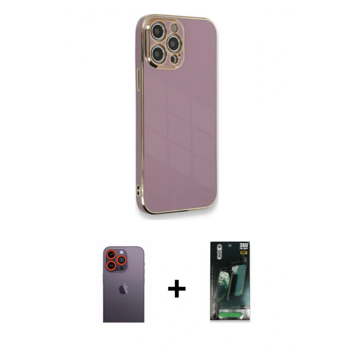 MARSİLYAN™- iPhone 12 Pro Max Kılıf Yankı Serisi - Şeffaf 360 Full Body Arka Koruyucu + Neon Fosforlu Kamera Lens - TU