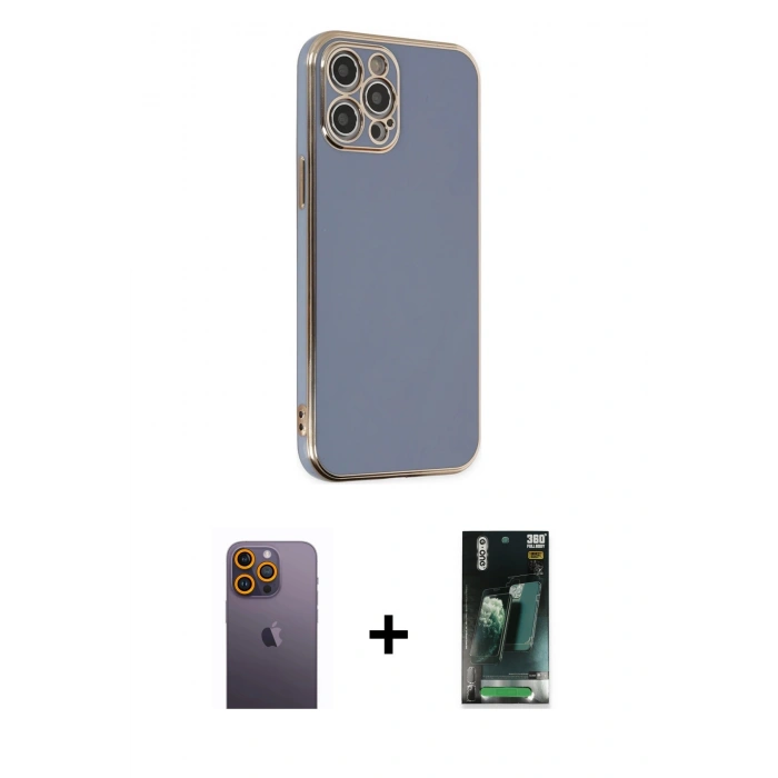 MARSİLYAN™- iPhone 12 Pro Max Kılıf Yankı Serisi - Şeffaf 360 Full Body Arka Koruyucu + Sarı Neon Fosforlu Kamera Lens