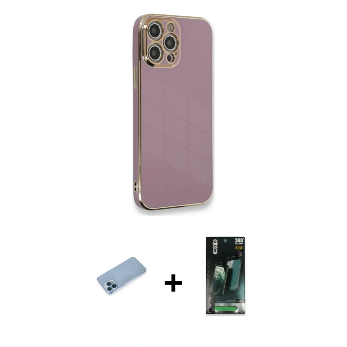 MARSİLYAN™- iPhone 12 Pro Max Kılıf Yankı Serisi - Şeffaf 360 Full Body Arka Koruyucu + Shine Kamera Lens Koruma Cam - MI
