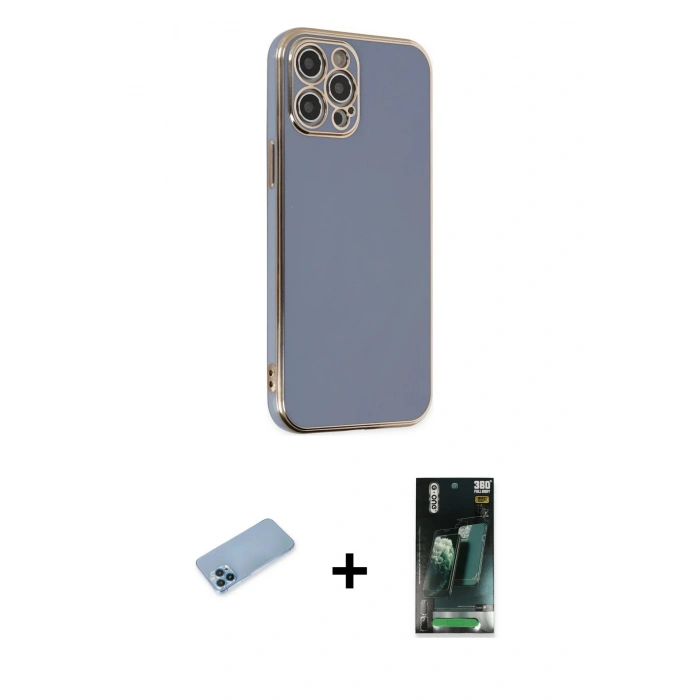 MARSİLYAN™- iPhone 12 Pro Max Kılıf Yankı Serisi - Şeffaf 360 Full Body Arka Koruyucu + Shine Kamera Lens Koruma Cam - MI