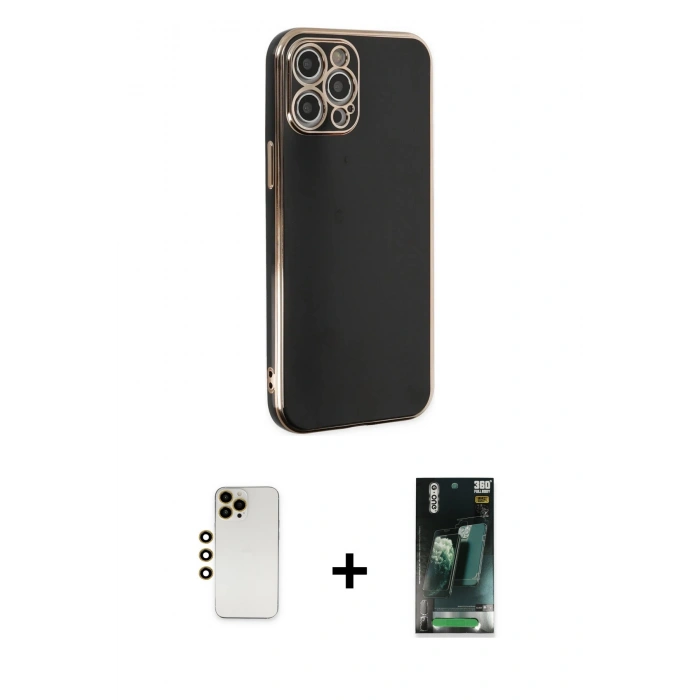 MARSİLYAN™- iPhone 12 Pro Max Kılıf Yankı Serisi - Şeffaf 360 Full Body Arka Koruyucu + Shine Kamera Lens - GD