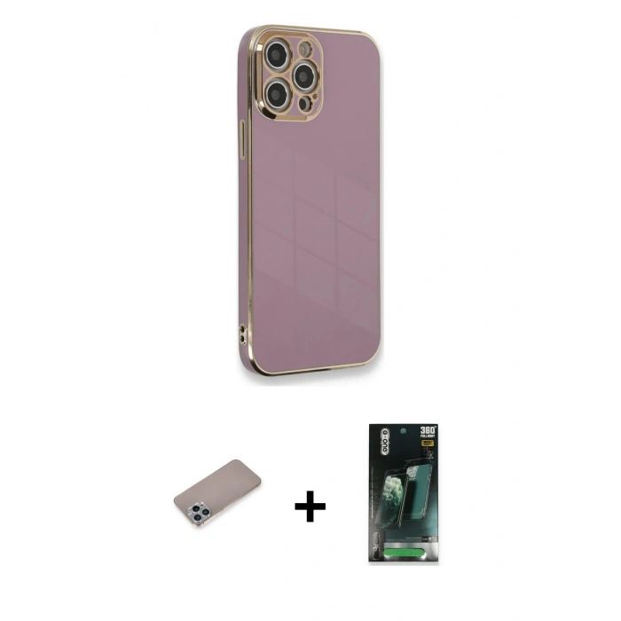 MARSİLYAN™- iPhone 12 Pro Max Kılıf Yankı Serisi - Şeffaf 360 Full Body Arka Koruyucu + Shine Kamera Lens Koruma Cam - SABE