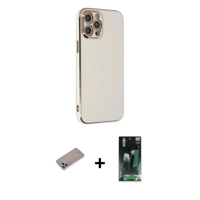MARSİLYAN™- iPhone 12 Pro Max Kılıf Yankı Serisi - Şeffaf 360 Full Body Arka Koruyucu + Shine Kamera Lens Koruma Cam - SABE