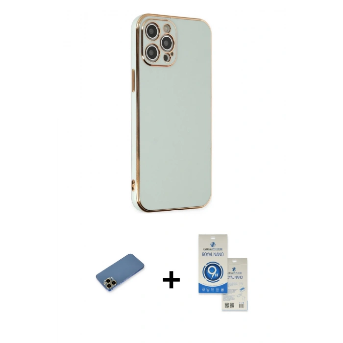 MARSİLYAN™- iPhone 12 Pro Max Kılıf Yankı Serisi - Şeffaf Royal Nano Ekran Koruyucu + Shine Kamera Lens Koruma Cam - GD