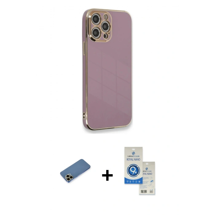 MARSİLYAN™- iPhone 12 Pro Max Kılıf Yankı Serisi - Şeffaf Royal Nano Ekran Koruyucu + Shine Kamera Lens Koruma Cam - GD