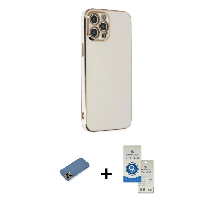 MARSİLYAN™- iPhone 12 Pro Max Kılıf Yankı Serisi - Şeffaf Royal Nano Ekran Koruyucu + Shine Kamera Lens Koruma Cam - GD