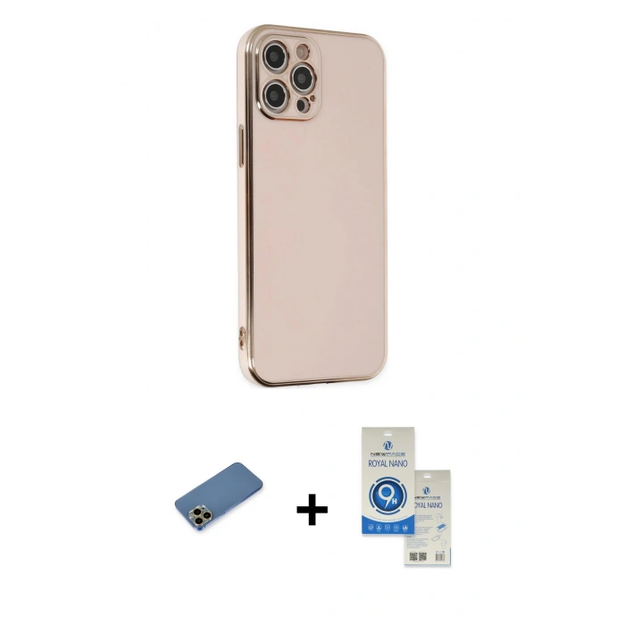 MARSİLYAN™- iPhone 12 Pro Max Kılıf Yankı Serisi - Şeffaf Royal Nano Ekran Koruyucu + Shine Kamera Lens Koruma Cam - GD