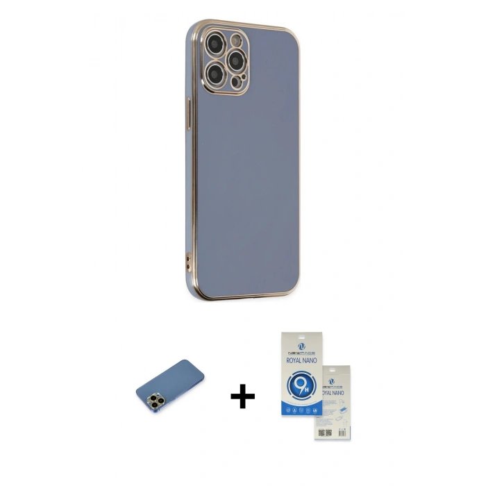 MARSİLYAN™- iPhone 12 Pro Max Kılıf Yankı Serisi - Şeffaf Royal Nano Ekran Koruyucu + Shine Kamera Lens Koruma Cam - GD