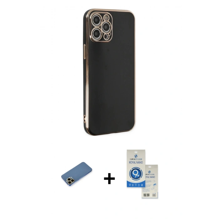 MARSİLYAN™- iPhone 12 Pro Max Kılıf Yankı Serisi - Şeffaf Royal Nano Ekran Koruyucu + Shine Kamera Lens Koruma Cam - GD
