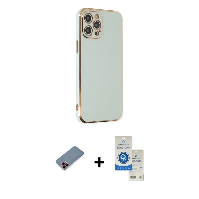 MARSİLYAN™- iPhone 12 Pro Max Kılıf Yankı Serisi - Şeffaf Royal Nano Ekran Koruyucu + Metal Kamera Lens Koruma Cam - KI