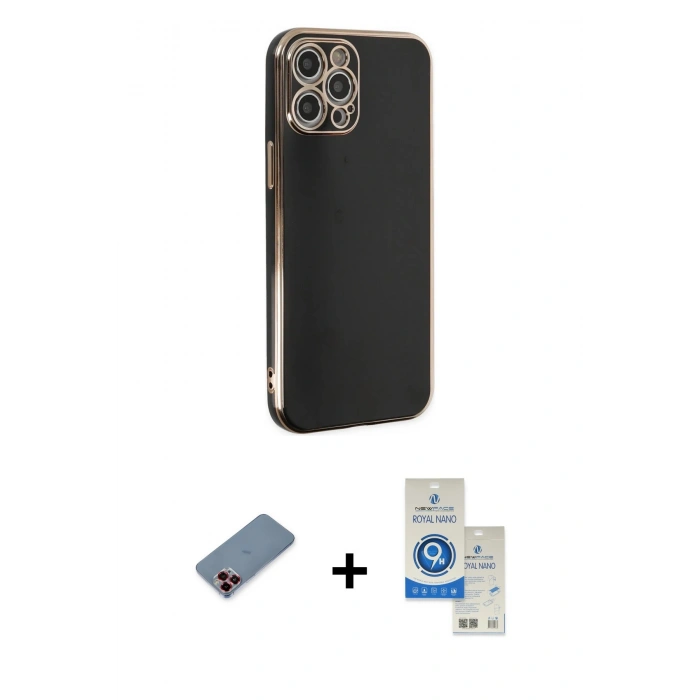 MARSİLYAN™- iPhone 12 Pro Max Kılıf Yankı Serisi - Şeffaf Royal Nano Ekran Koruyucu + Metal Kamera Lens Koruma Cam - KI
