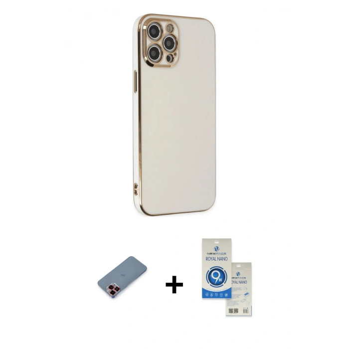 MARSİLYAN™- iPhone 12 Pro Max Kılıf Yankı Serisi - Şeffaf Royal Nano Ekran Koruyucu + Metal Kamera Lens Koruma Cam - KI