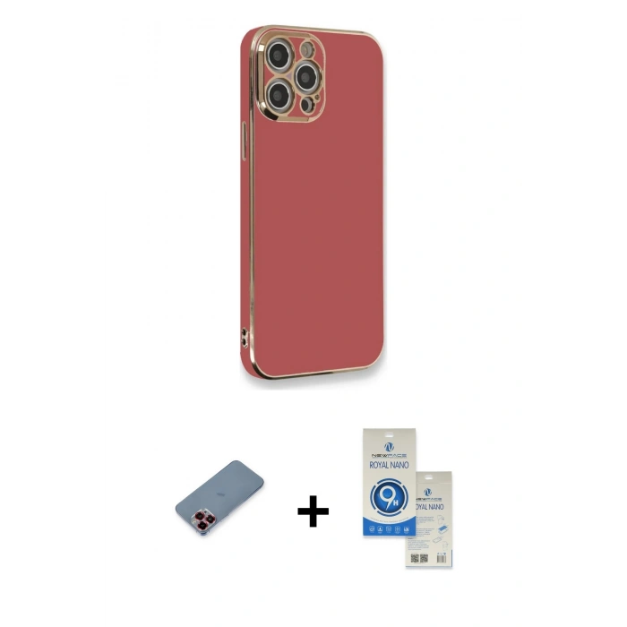 MARSİLYAN™- iPhone 12 Pro Max Kılıf Yankı Serisi - Şeffaf Royal Nano Ekran Koruyucu + Metal Kamera Lens Koruma Cam - KI