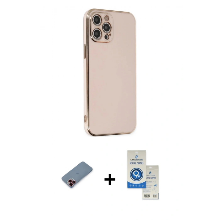 MARSİLYAN™- iPhone 12 Pro Max Kılıf Yankı Serisi - Şeffaf Royal Nano Ekran Koruyucu + Metal Kamera Lens Koruma Cam - KI