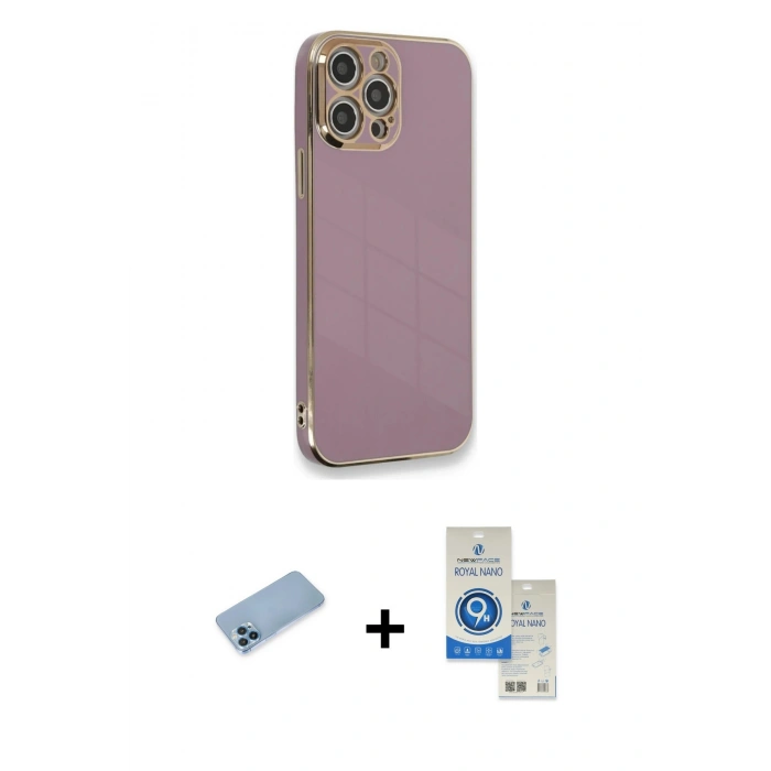 MARSİLYAN™- iPhone 12 Pro Max Kılıf Yankı Serisi - Şeffaf Royal Nano Ekran Koruyucu + Shine Kamera Lens Koruma Cam - MI