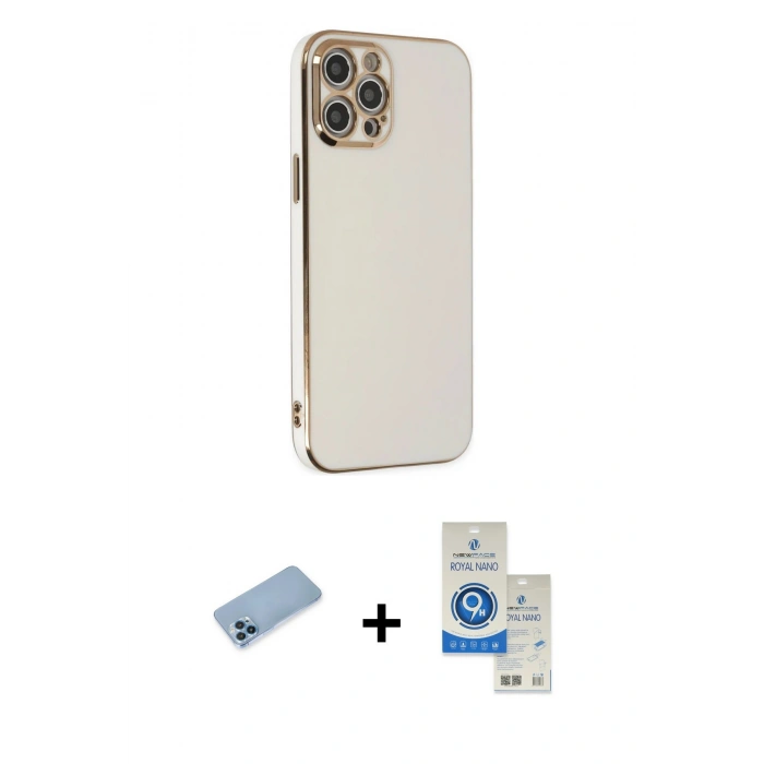 MARSİLYAN™- iPhone 12 Pro Max Kılıf Yankı Serisi - Şeffaf Royal Nano Ekran Koruyucu + Shine Kamera Lens Koruma Cam - MI