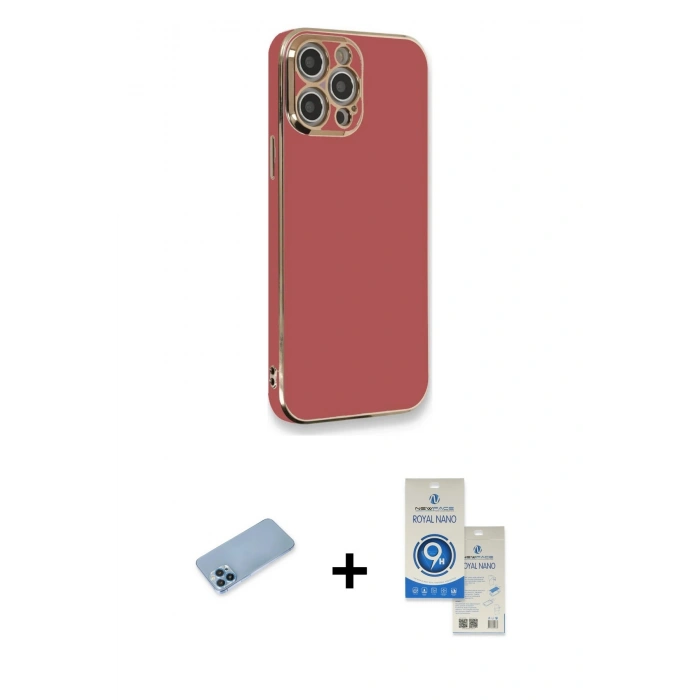 MARSİLYAN™- iPhone 12 Pro Max Kılıf Yankı Serisi - Şeffaf Royal Nano Ekran Koruyucu + Shine Kamera Lens Koruma Cam - MI