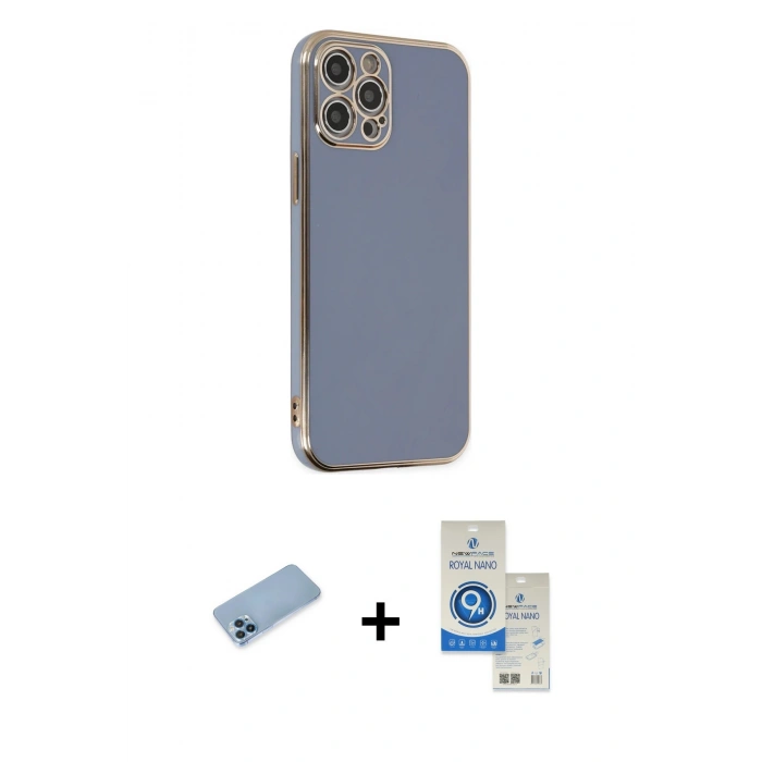 MARSİLYAN™- iPhone 12 Pro Max Kılıf Yankı Serisi - Şeffaf Royal Nano Ekran Koruyucu + Shine Kamera Lens Koruma Cam - MI