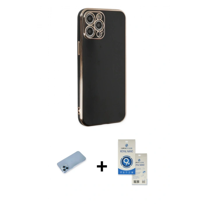 MARSİLYAN™- iPhone 12 Pro Max Kılıf Yankı Serisi - Şeffaf Royal Nano Ekran Koruyucu + Shine Kamera Lens Koruma Cam - MI