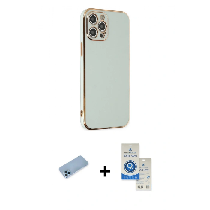 MARSİLYAN™- iPhone 12 Pro Max Kılıf Yankı Serisi - Şeffaf Royal Nano Ekran Koruyucu + Shine Kamera Lens Koruma Cam - MI