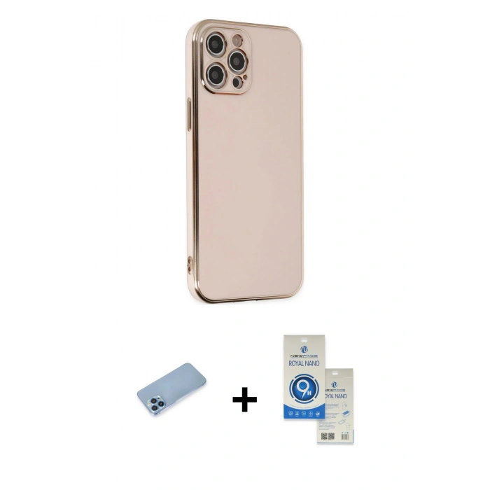 MARSİLYAN™- iPhone 12 Pro Max Kılıf Yankı Serisi - Şeffaf Royal Nano Ekran Koruyucu + Shine Kamera Lens Koruma Cam - MI