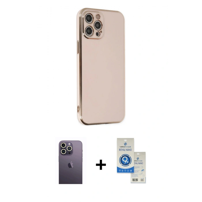 MARSİLYAN™- iPhone 12 Pro Max Kılıf Yankı Serisi - Şeffaf Royal Nano Ekran Koruyucu + Neon Fosforlu Kamera Lens - BZ