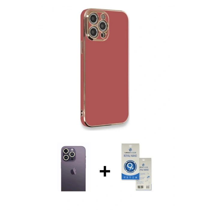 MARSİLYAN™- iPhone 12 Pro Max Kılıf Yankı Serisi - Şeffaf Royal Nano Ekran Koruyucu + Neon Fosforlu Kamera Lens - BZ