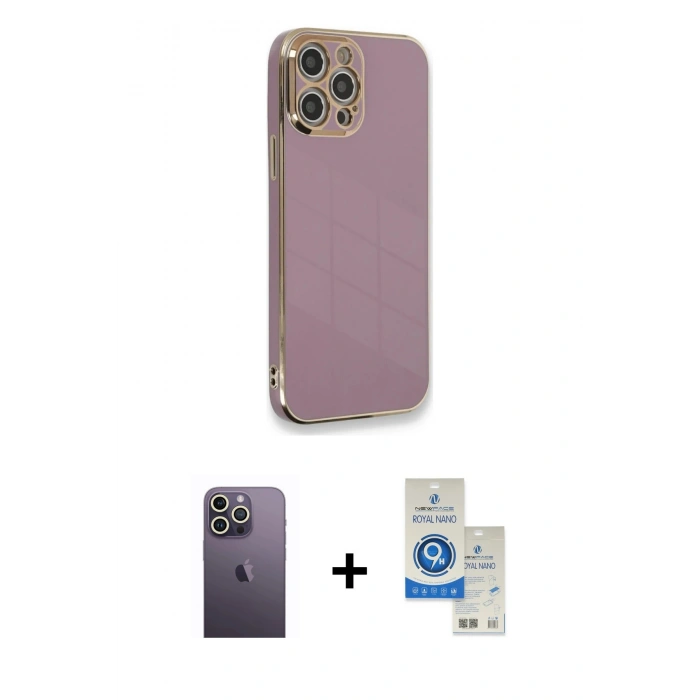 MARSİLYAN™- iPhone 12 Pro Max Kılıf Yankı Serisi - Şeffaf Royal Nano Ekran Koruyucu + Neon Fosforlu Kamera Lens - BZ