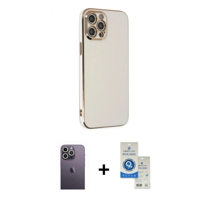 MARSİLYAN™- iPhone 12 Pro Max Kılıf Yankı Serisi - Şeffaf Royal Nano Ekran Koruyucu + Neon Fosforlu Kamera Lens - BZ