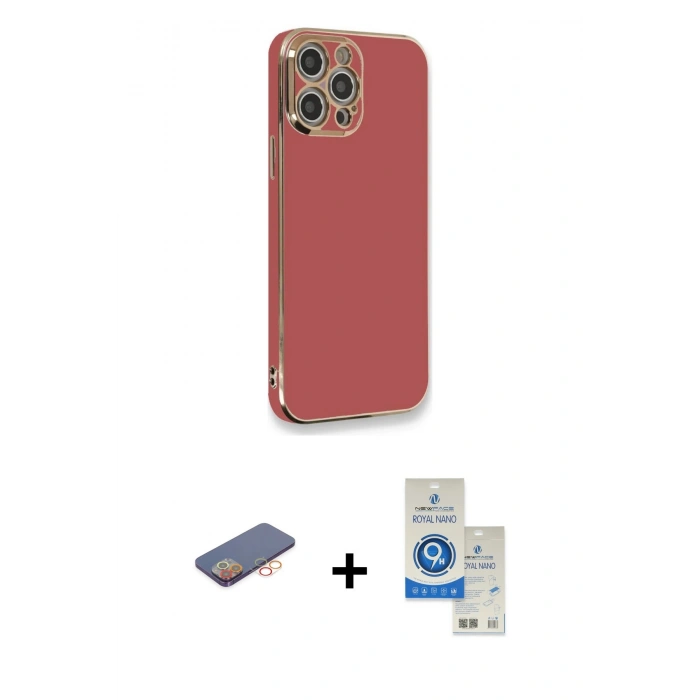 MARSİLYAN™- iPhone 12 Pro Max Kılıf Yankı Serisi - Şeffaf Royal Nano Ekran Koruyucu + Renkli Kamera Lens Koruma Cam - TU