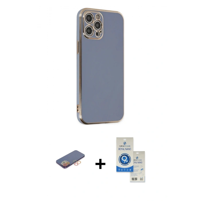 MARSİLYAN™- iPhone 12 Pro Max Kılıf Yankı Serisi - Şeffaf Royal Nano Ekran Koruyucu + Renkli Kamera Lens Koruma Cam - TU