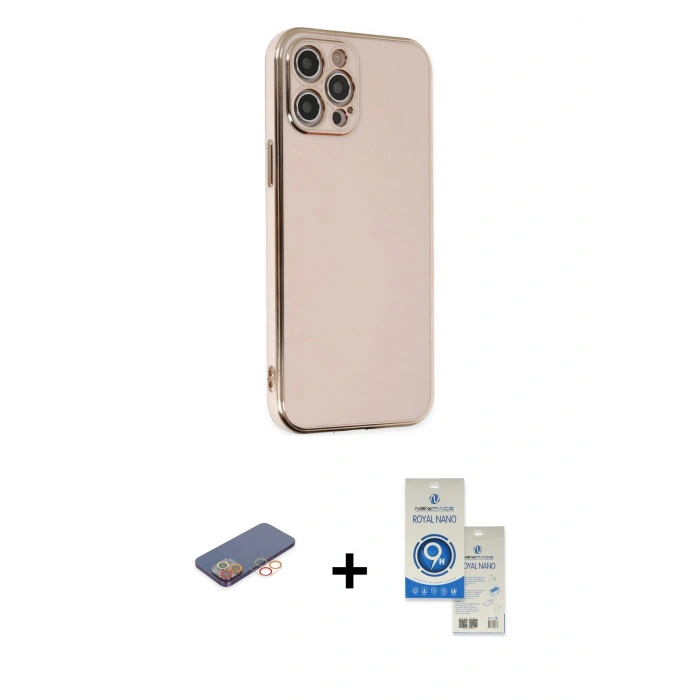 MARSİLYAN™- iPhone 12 Pro Max Kılıf Yankı Serisi - Şeffaf Royal Nano Ekran Koruyucu + Renkli Kamera Lens Koruma Cam - TU