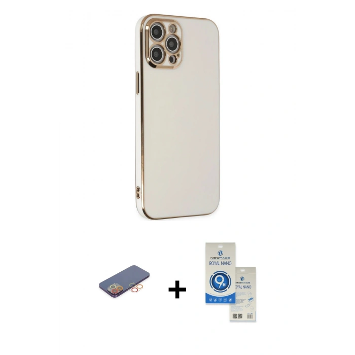 MARSİLYAN™- iPhone 12 Pro Max Kılıf Yankı Serisi - Şeffaf Royal Nano Ekran Koruyucu + Renkli Kamera Lens Koruma Cam - TU