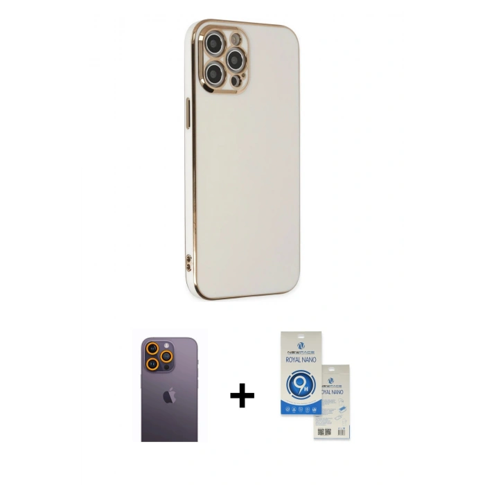 MARSİLYAN™- iPhone 12 Pro Max Kılıf Yankı Serisi - Şeffaf Royal Nano Ekran Koruyucu + Neon Fosforlu Kamera Lens - SI