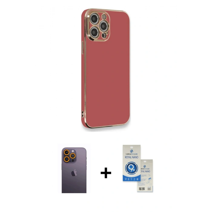MARSİLYAN™- iPhone 12 Pro Max Kılıf Yankı Serisi - Şeffaf Royal Nano Ekran Koruyucu + Neon Fosforlu Kamera Lens - SI