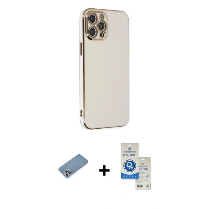 MARSİLYAN™- iPhone 12 Pro Max Kılıf Yankı Serisi - Şeffaf Royal Nano Ekran Koruyucu + Shine Kamera Lens Koruma Cam - GS