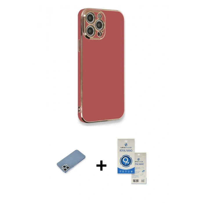 MARSİLYAN™- iPhone 12 Pro Max Kılıf Yankı Serisi - Şeffaf Royal Nano Ekran Koruyucu + Shine Kamera Lens Koruma Cam - GS