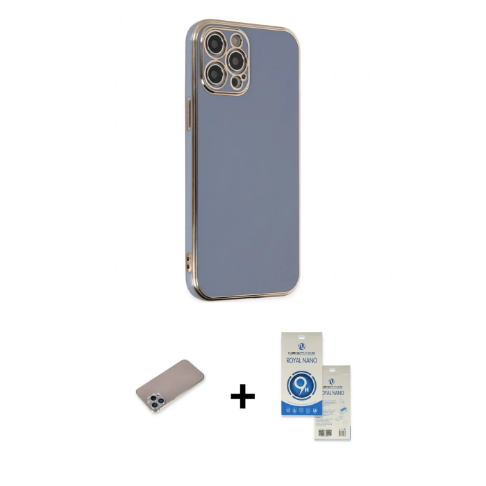 MARSİLYAN™- iPhone 12 Pro Max Kılıf Yankı Serisi - Şeffaf Royal Nano Ekran Koruyucu + Shine Kamera Lens Koruma Cam - SABE