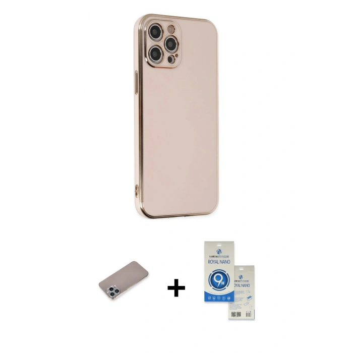 MARSİLYAN™- iPhone 12 Pro Max Kılıf Yankı Serisi - Şeffaf Royal Nano Ekran Koruyucu + Shine Kamera Lens Koruma Cam - SABE