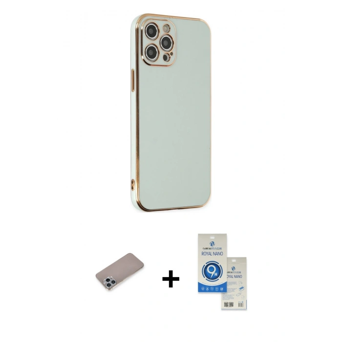 MARSİLYAN™- iPhone 12 Pro Max Kılıf Yankı Serisi - Şeffaf Royal Nano Ekran Koruyucu + Shine Kamera Lens Koruma Cam - SABE