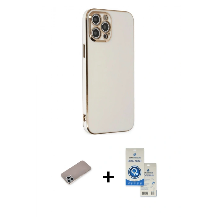 MARSİLYAN™- iPhone 12 Pro Max Kılıf Yankı Serisi - Şeffaf Royal Nano Ekran Koruyucu + Shine Kamera Lens Koruma Cam - SABE