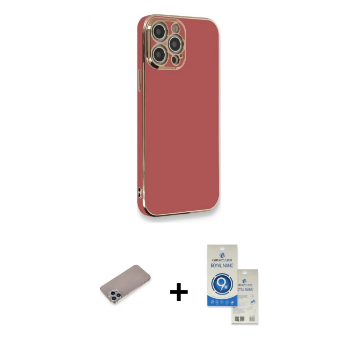 MARSİLYAN™- iPhone 12 Pro Max Kılıf Yankı Serisi - Şeffaf Royal Nano Ekran Koruyucu + Shine Kamera Lens Koruma Cam - SABE