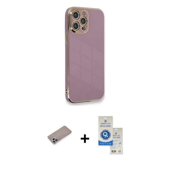 MARSİLYAN™- iPhone 12 Pro Max Kılıf Yankı Serisi - Şeffaf Royal Nano Ekran Koruyucu + Shine Kamera Lens Koruma Cam - SABE