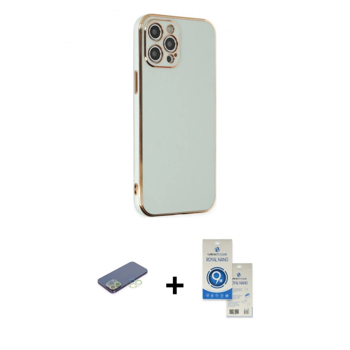 MARSİLYAN™- iPhone 12 Pro Max Kılıf Yankı Serisi - Şeffaf Royal Nano Ekran Koruyucu + Renkli Kamera Lens Koruma Cam - YL