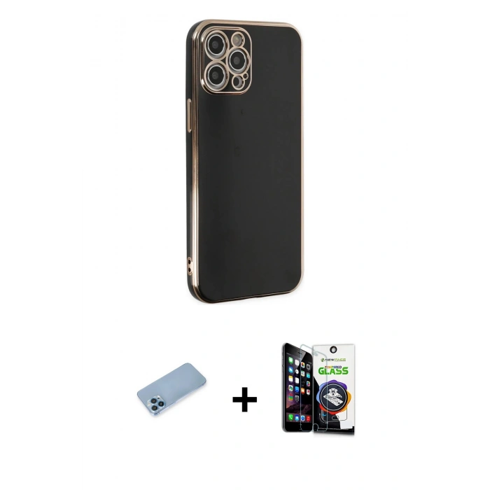 MARSİLYAN™- iPhone 12 Pro Max Kılıf Yankı Serisi - Şeffaf Temperli Cam Ekran Koruyucu + Shine Kamera Lens Koruma Cam - MI