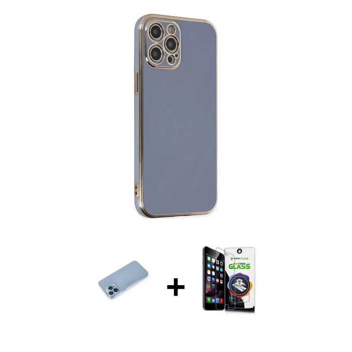 MARSİLYAN™- iPhone 12 Pro Max Kılıf Yankı Serisi - Şeffaf Temperli Cam Ekran Koruyucu + Shine Kamera Lens Koruma Cam - MI
