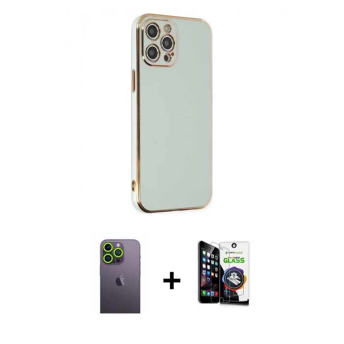 MARSİLYAN™- iPhone 12 Pro Max Kılıf Yankı Serisi - Şeffaf Temperli Cam Ekran Koruyucu + Neon Fosforlu Kamera Lens - YL