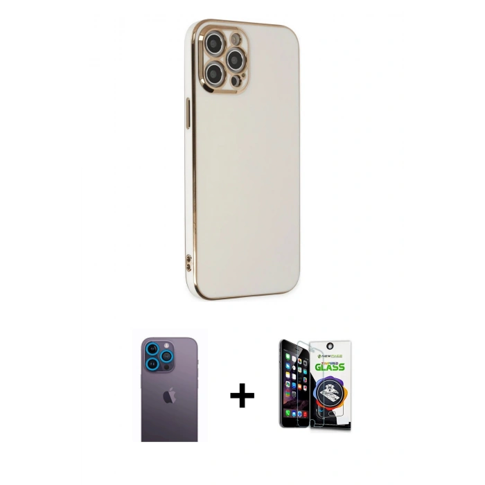 MARSİLYAN™- iPhone 12 Pro Max Kılıf Yankı Serisi - Şeffaf Temperli Cam Ekran Koruyucu + Neon Fosforlu Kamera Lens - MI